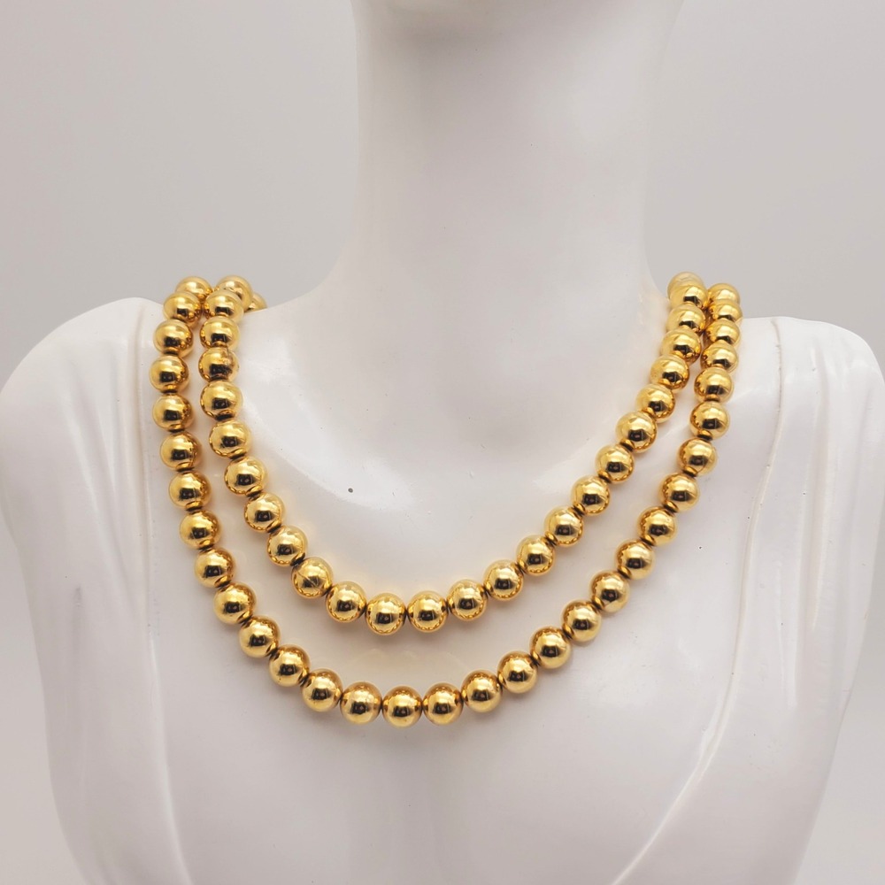 Coro Double Strand Necklace Gold Tone Metal Beaded Classic Choker Extension Vtg